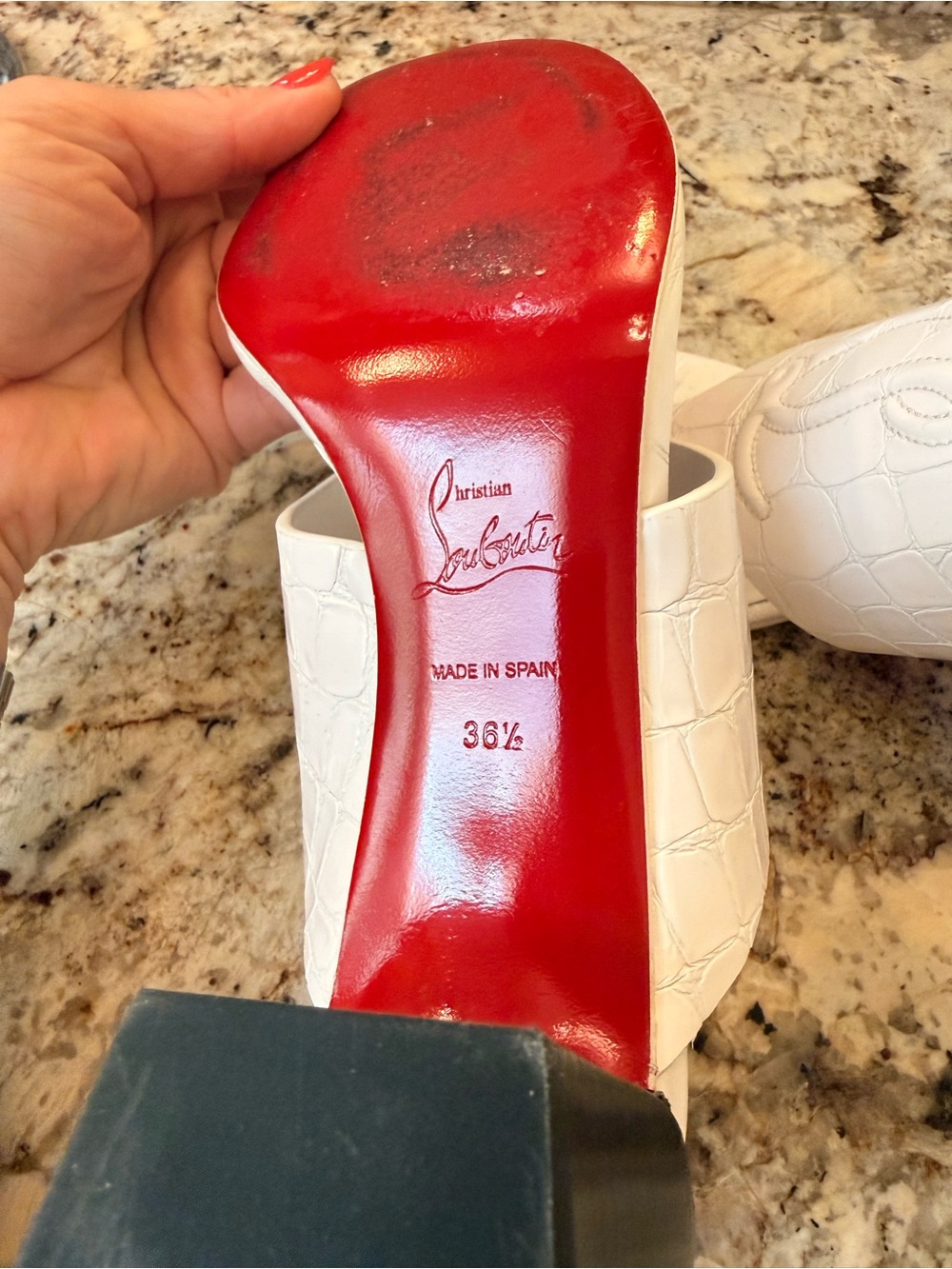 Christian Louboutin White Croc Embossed Thong Sandal Heels Size 36.5 - Picture 9 of 9